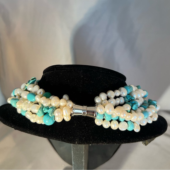 Freshwater Cultured Pearls w/Turquoise Handmade, 18”. Various Pearl Types & Size - Picture 2 of 4